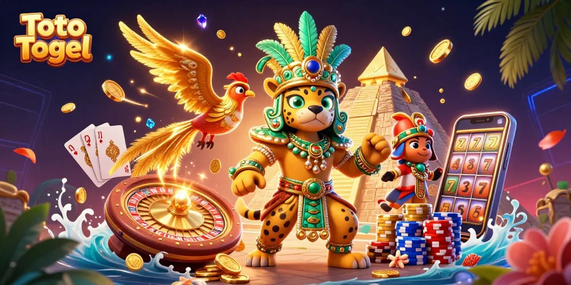 Menangkan Toto Togel dengan ilustrasi kasino penuh warna yang menampilkan jackpot dan berbagai permainan!