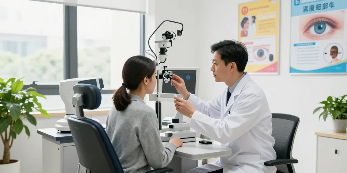 Patient receiving care at SNU Eye Clinic during an eye exam.