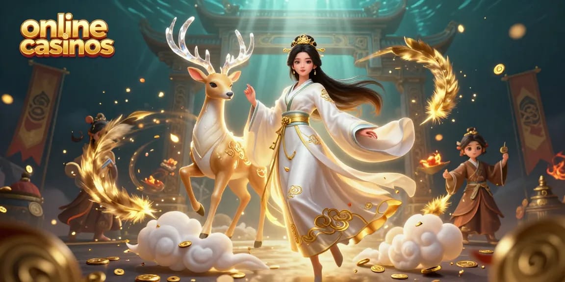 Explore online casinos with a vibrant 3D scene showcasing gaming elements and characters.
