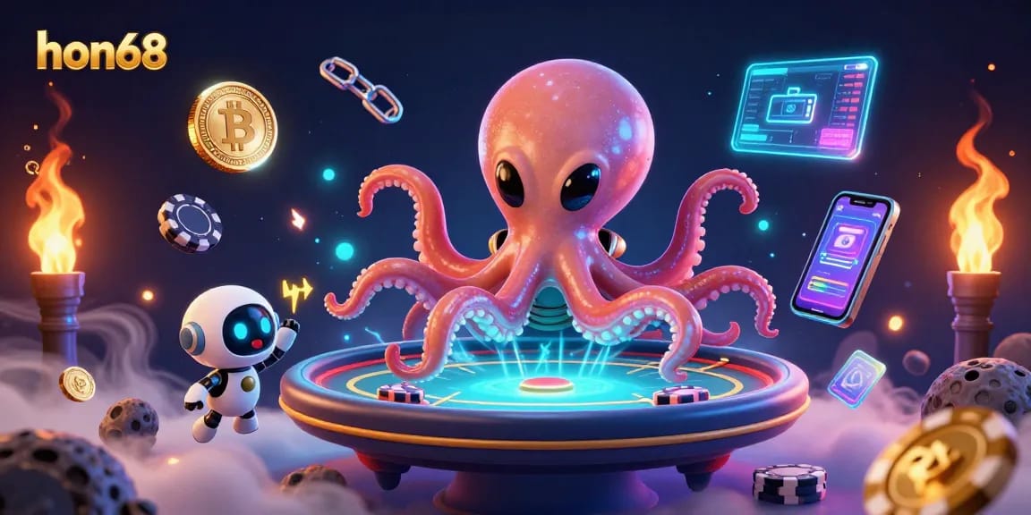 Join the excitement at hon68 with alien-themed poker action and vibrant cryptocurrency elements.