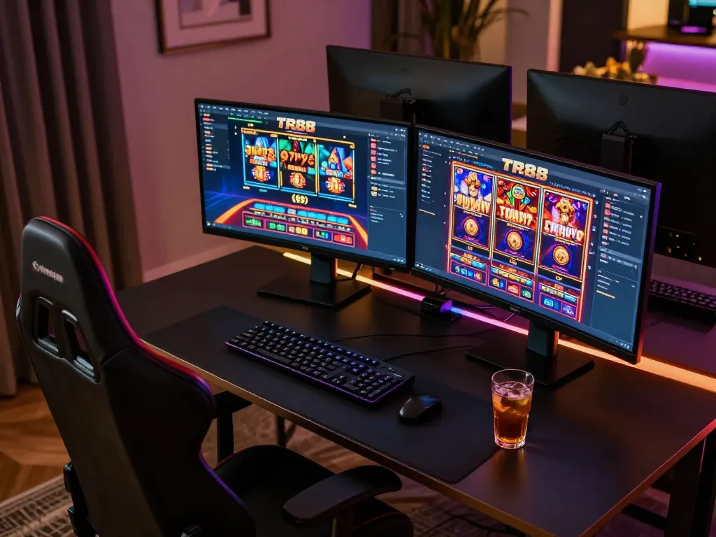 Engaging in thrilling TR88 online gaming session with vibrant visuals and luxury setup