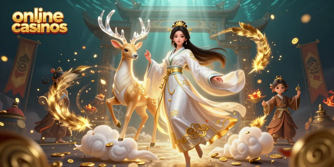 Explore online casinos with a vibrant 3D scene showcasing gaming elements and characters.