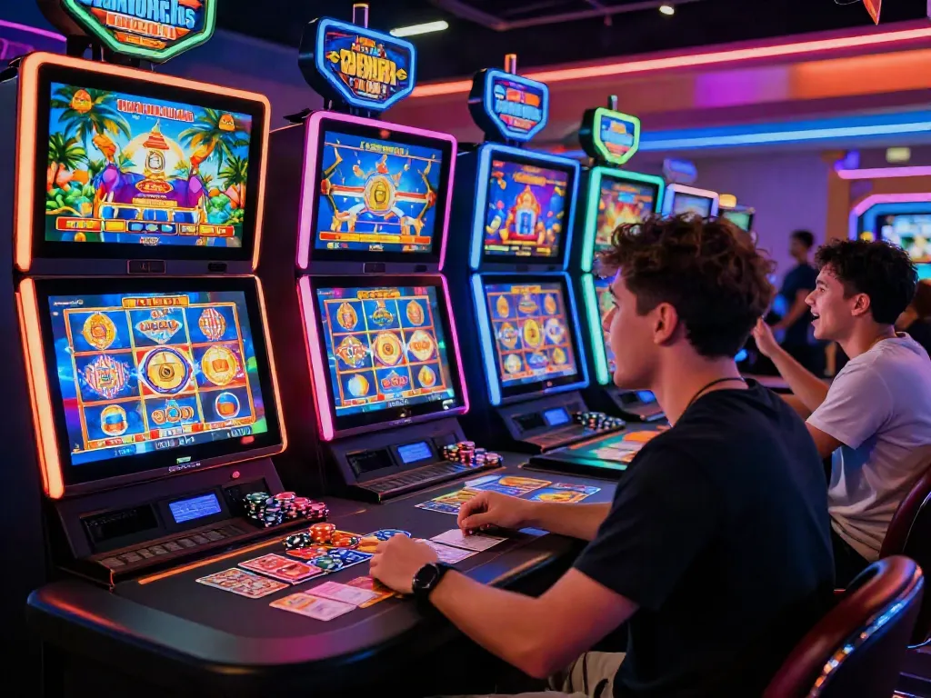 Situs slot gacor Thailand with a vibrant casino gaming scene showcasing colorful slot machines.