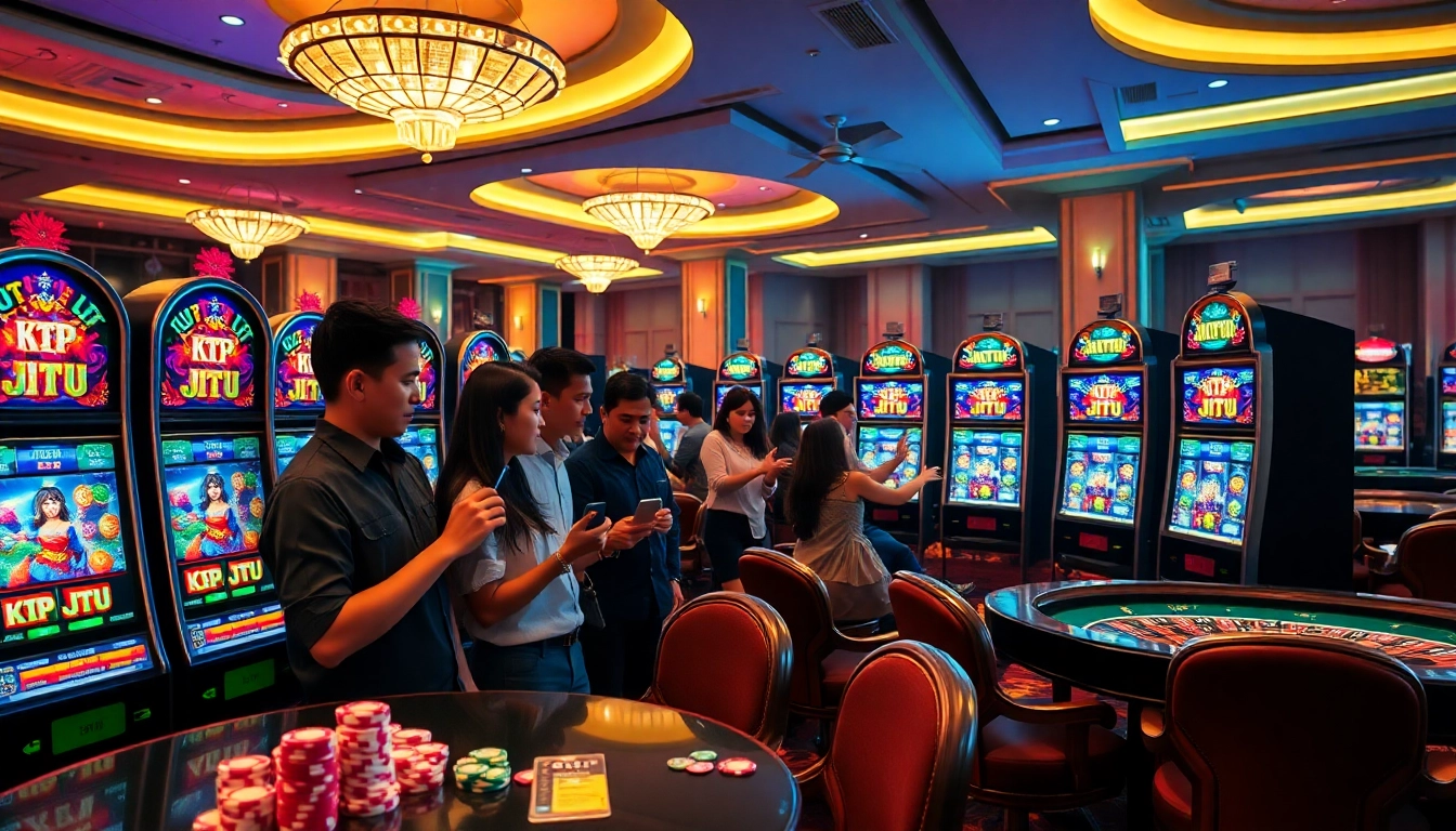 KTP JITU slot machines showcasing excitement and jackpot opportunities in a luxurious casino setting.
