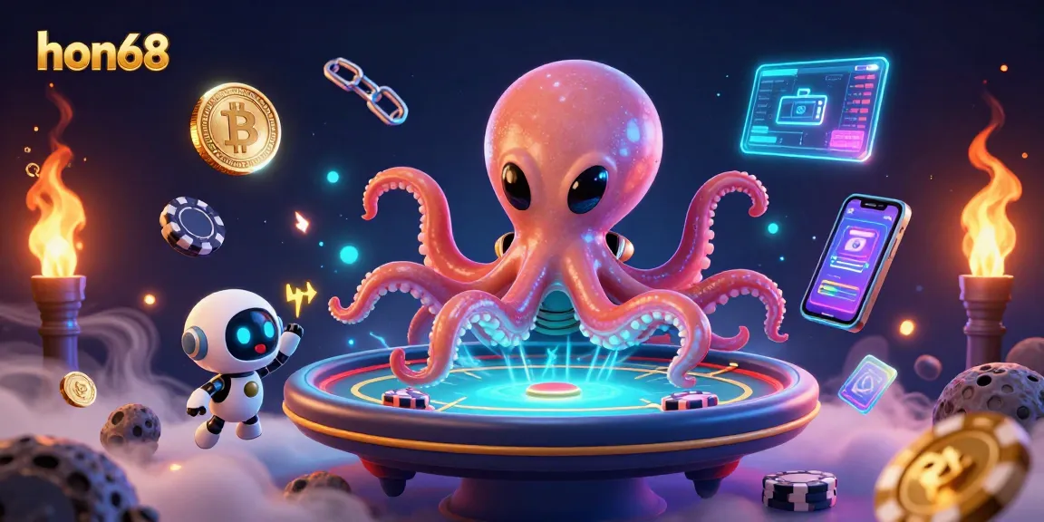 Join the excitement at hon68 with alien-themed poker action and vibrant cryptocurrency elements.