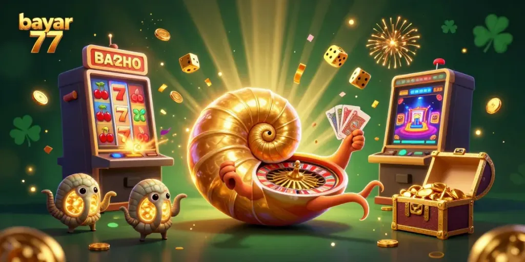 Experience the excitement of bayar 77 with a vibrant jackpot-themed casino scene featuring a giant nautilus.
