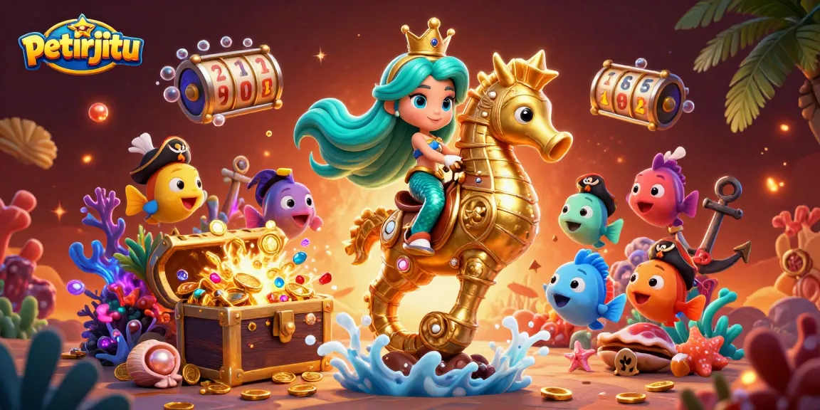 petirjitu bermain slot dengan harta karun di laut, ilustrasi berwarna-warni dan menarik