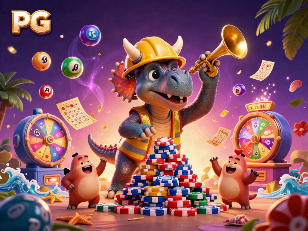 Experience the thrill of PG สล็อต with our vibrant casino-themed illustration showcasing colorful lottery and game elements.