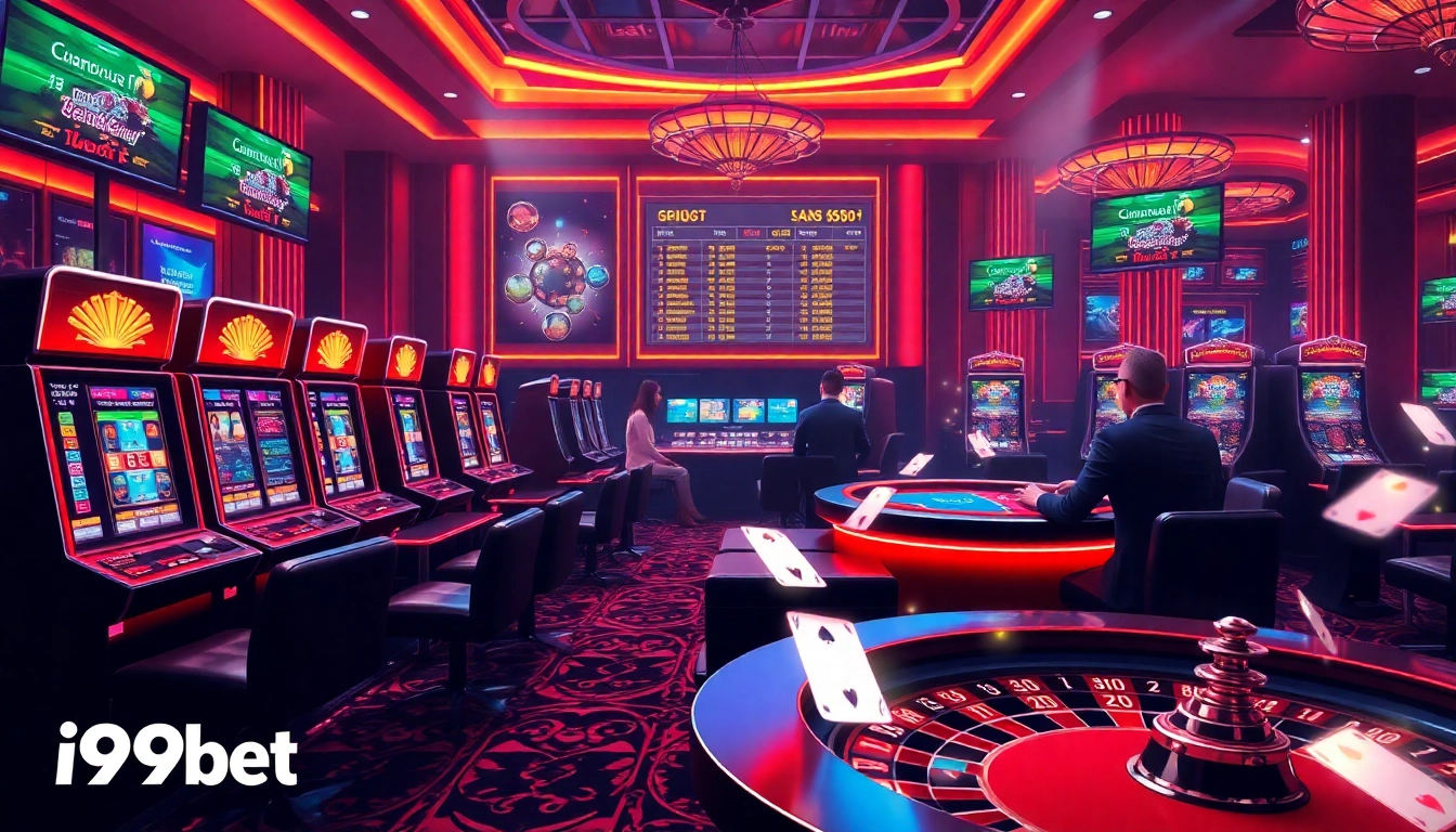 Experience the excitement of i9bet with vibrant casino gaming visuals featuring poker, slots, and roulette.