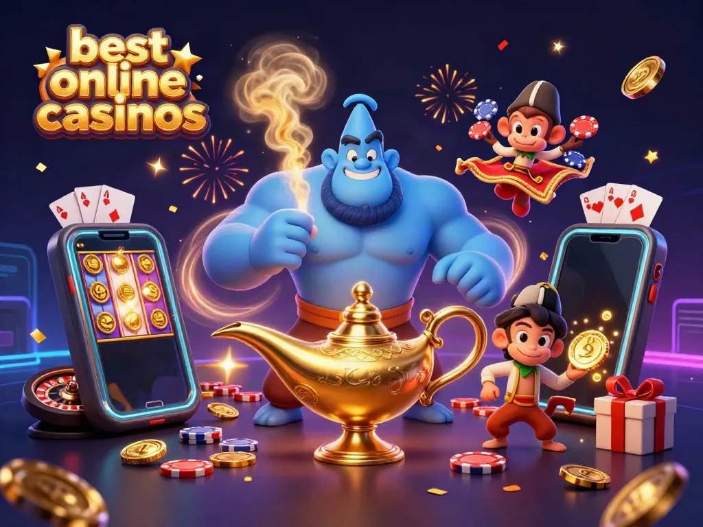 Experience the excitement of the best online casinos with a genie and magical elements.