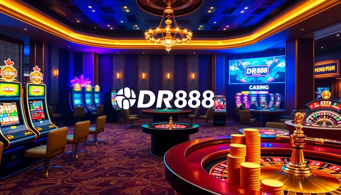 Tải DR88 app shown in an engaging casino with vibrant tables and exciting gaming atmosphere.