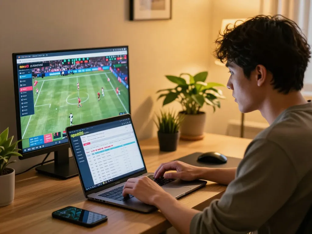 Engaging sports betting session on open88.com with a user enjoying the online interface in a stylish setup