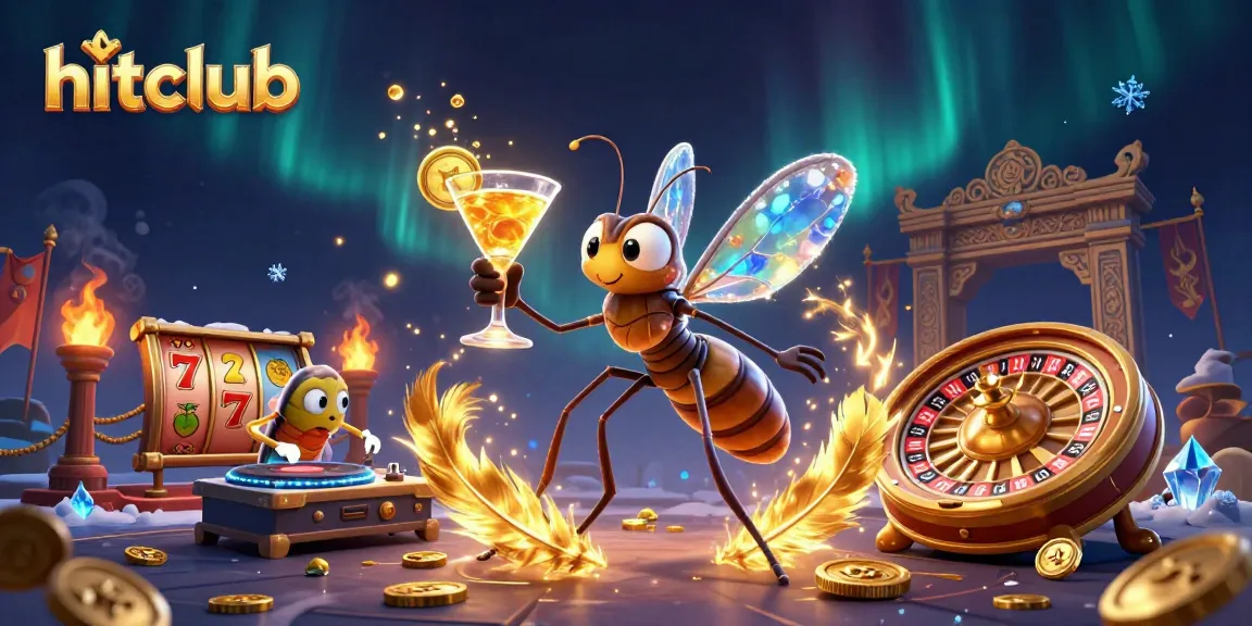 Hitclub mascot bursts to life in vibrant casino scene filled with slot reels and golden coins.