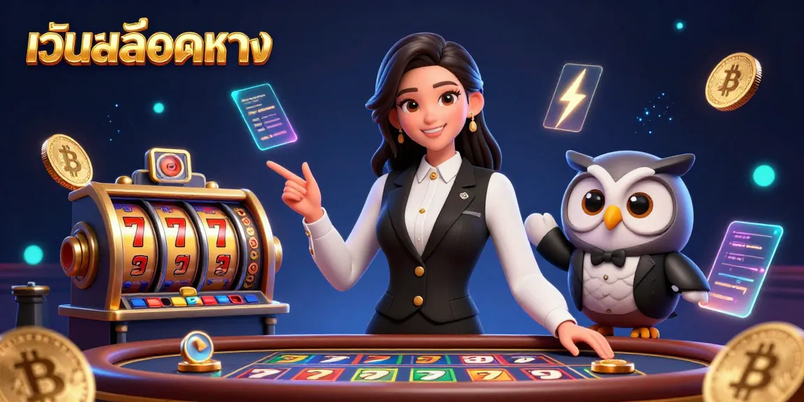 Experience เว็บสล็อตตรง with a vibrant casino scene featuring engaging characters and dynamic game elements.