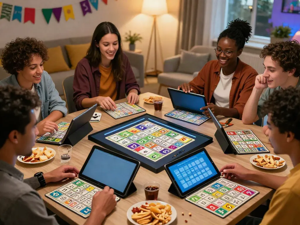 Engaging bingo app download apk gaming scene with players enjoying a lively digital experience on cozy living room setup.