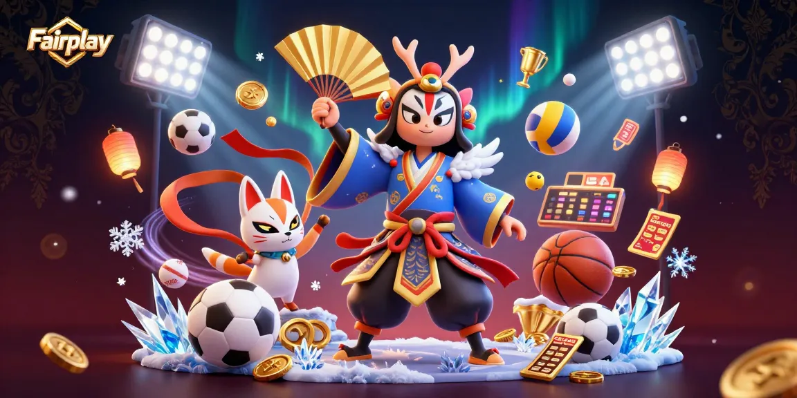Engage in Fairplay with the spirited essence of a kabuki warrior among dynamic sports elements.