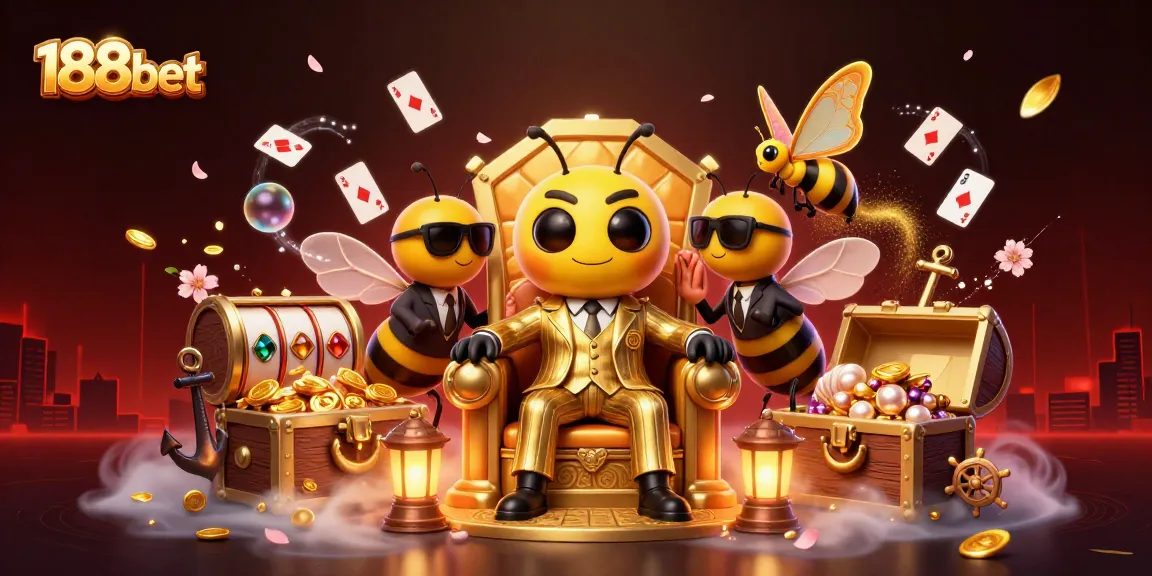 Join the excitement at 188bet with this vibrant casino scene full of slot machines and treasures.
