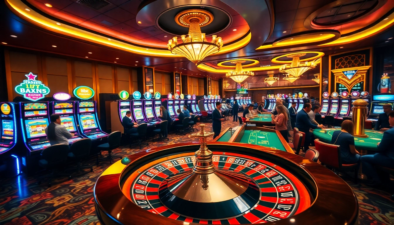 Experience the excitement of gaming with 8Xbet at a vibrant casino scene.