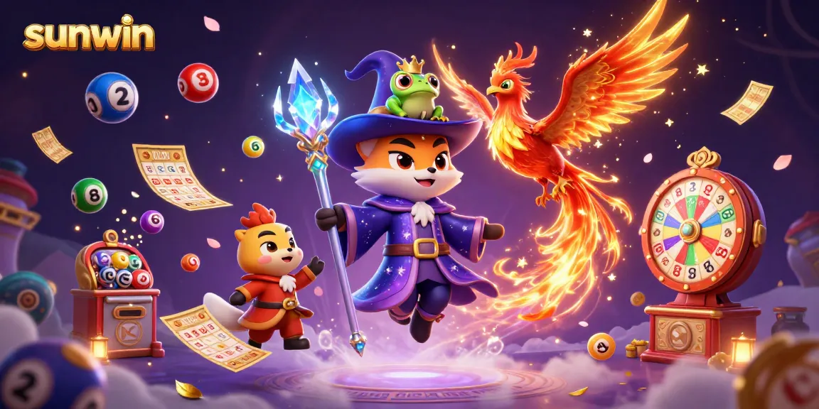 Experience the excitement of sunwin with a mystical fox, phoenix, and vibrant casino elements.