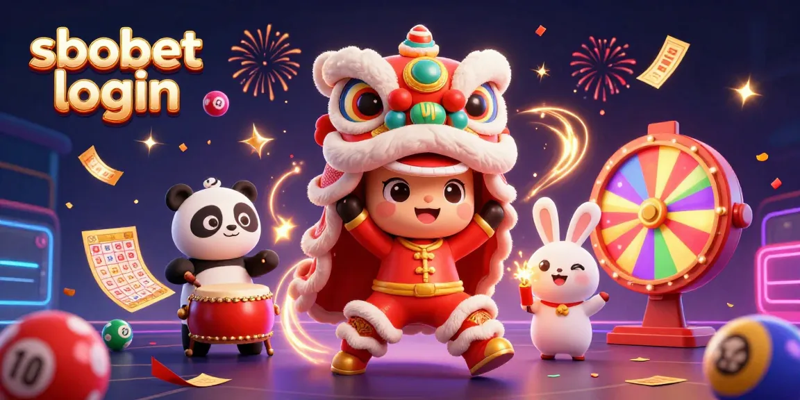 Engage in sbobet login while enjoying a vibrant lion dance and festive gambling elements.