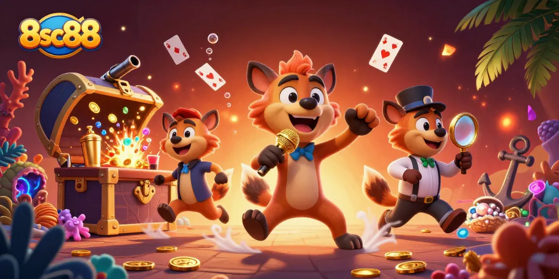 Engage with 8sc88's vibrant casino scene featuring hyenas entertaining in a dynamic game environment.