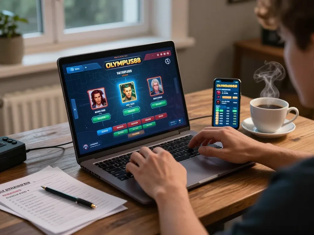 Experience OLYMPUS88 online slots as players engage in thrilling gameplay at home, showcasing strategy and excitement.
