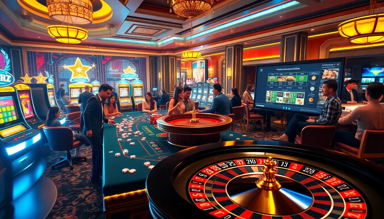 Players enjoying an exciting gaming experience at https://11win.br.com/ casino with vibrant tables and slot machines.