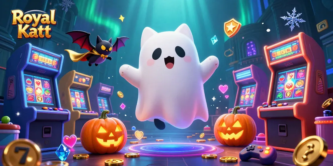 Engage with Royal Katt's haunted casino adventure showcasing playful ghost cats and vibrant gaming elements.