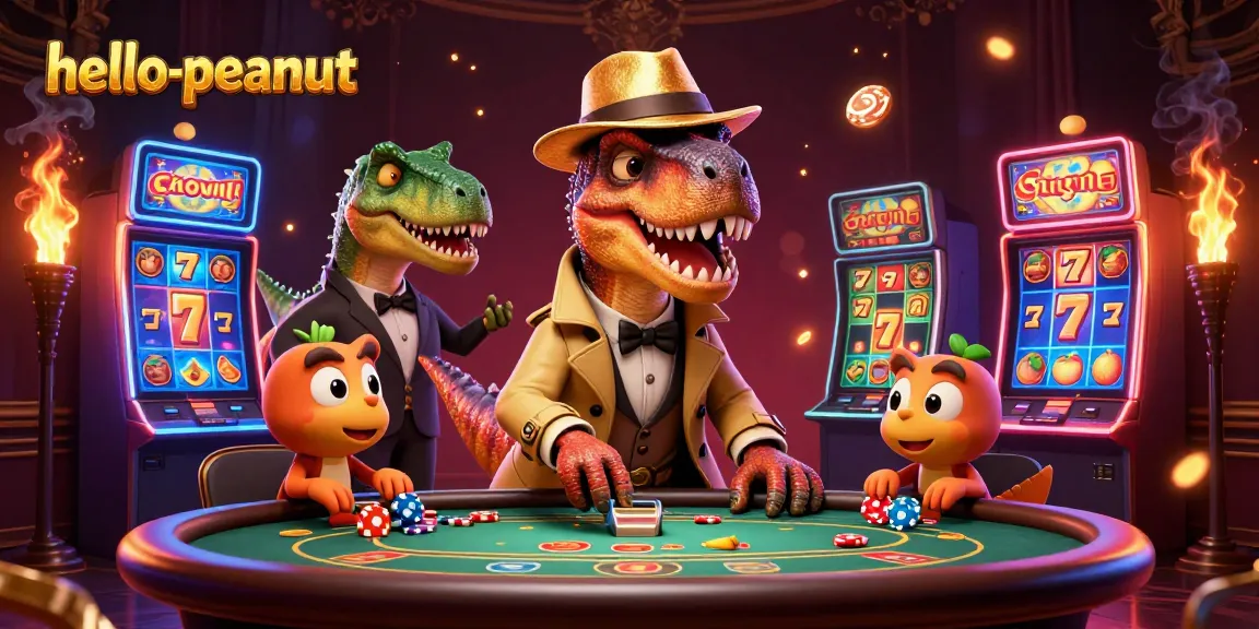 Melihat hello-peanut, velociraptor dan stegosaurus di meja blackjack, menciptakan nuansa kasino yang menarik.