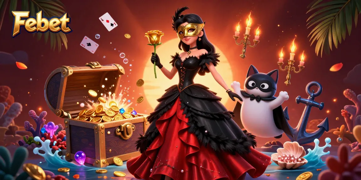 Engage with the exciting world of Febet, surrounded by explosive treasure and colorful casino elements.