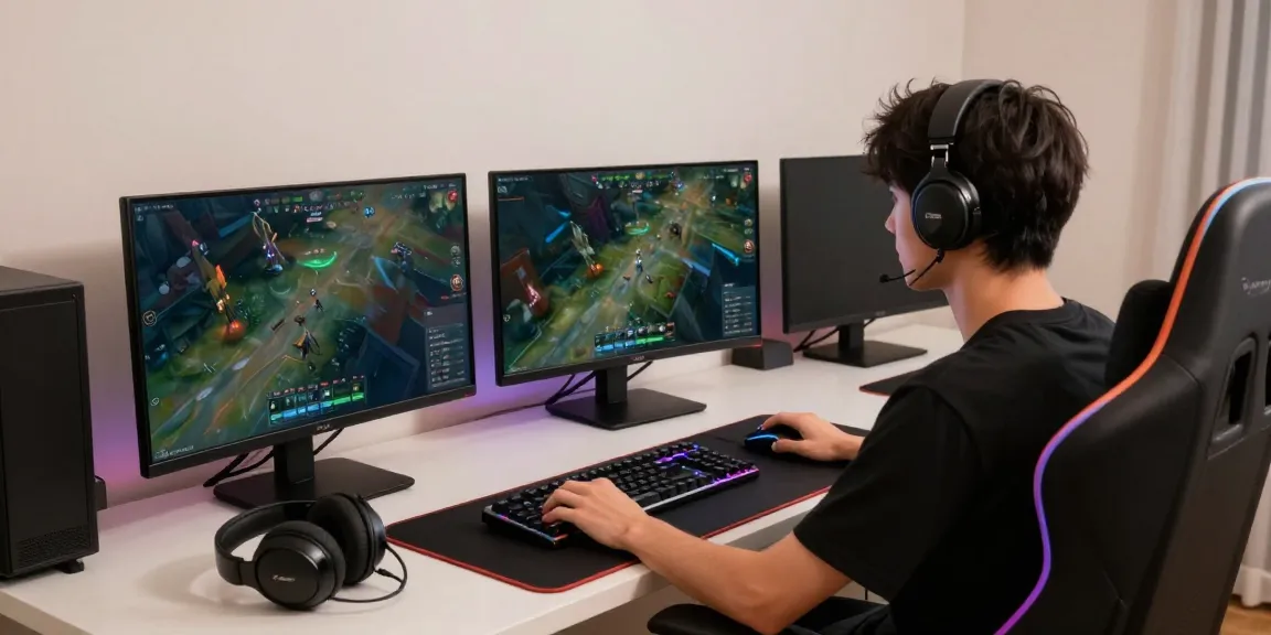 Player engaging with Singatoto gaming setup, showcasing multiple monitors and immersive atmosphere.