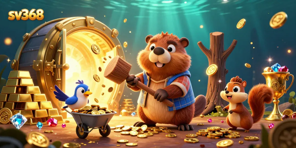 Win big with sv368 as a lumberjack beaver collects golden coins in a vibrant casino scene.