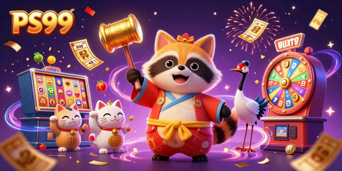 Experience thrilling gameplay with PS99’s festive characters and vibrant slot elements enriched in a casino scene.