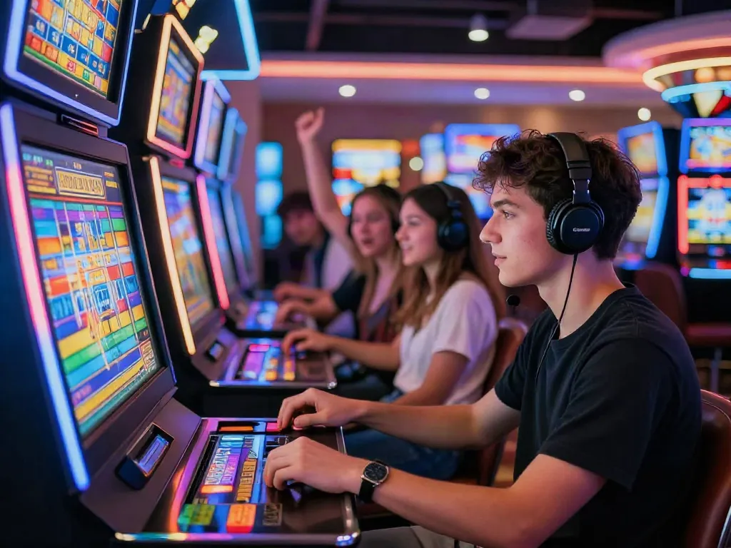 Exciting gaming atmosphere featuring ทดลองสล็อต on vibrant slot machines in a modern casino with players engaged.