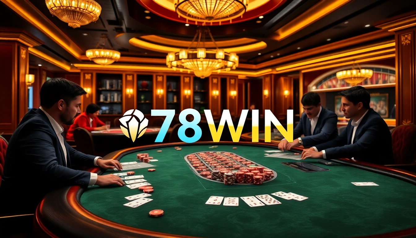 Experience thrilling gameplay at 78WIN's luxurious betting tables with vibrant poker chips.