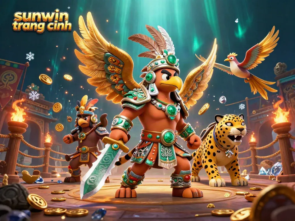 Experience the excitement of sunwin trang chính with dynamic characters surrounded by vibrant game elements and a captivating atmosphere.