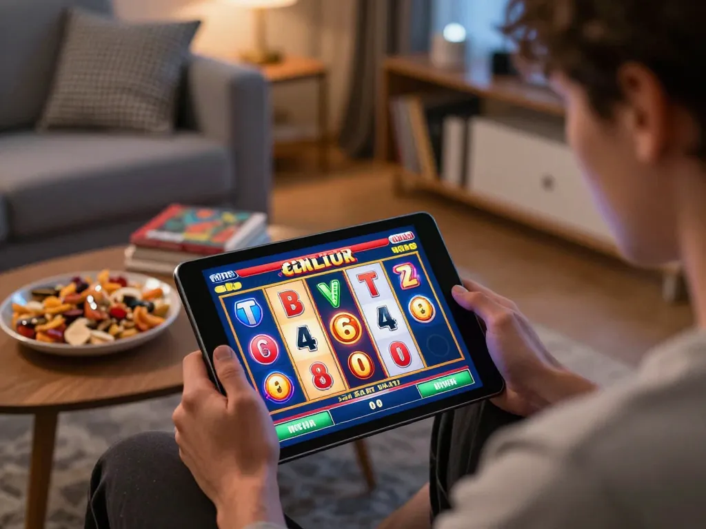 Exciting 32win online gaming session with a player focused on vibrant slot interface.