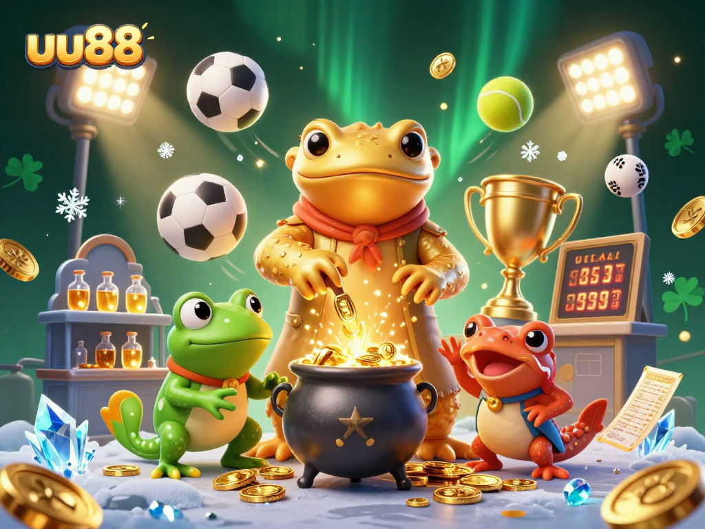 uu88 sports betting cartoon scene with alchemist and dynamic game elements