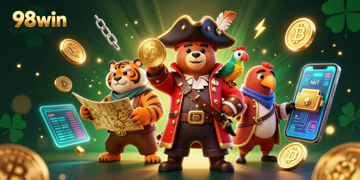 Experience thrilling gameplay with 98win as a cartoon bear pirate and friends navigate a treasure-filled casino
