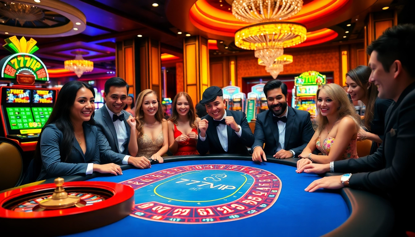 Experience the excitement of 777vip gambling with vibrant casino tables and engaging players.