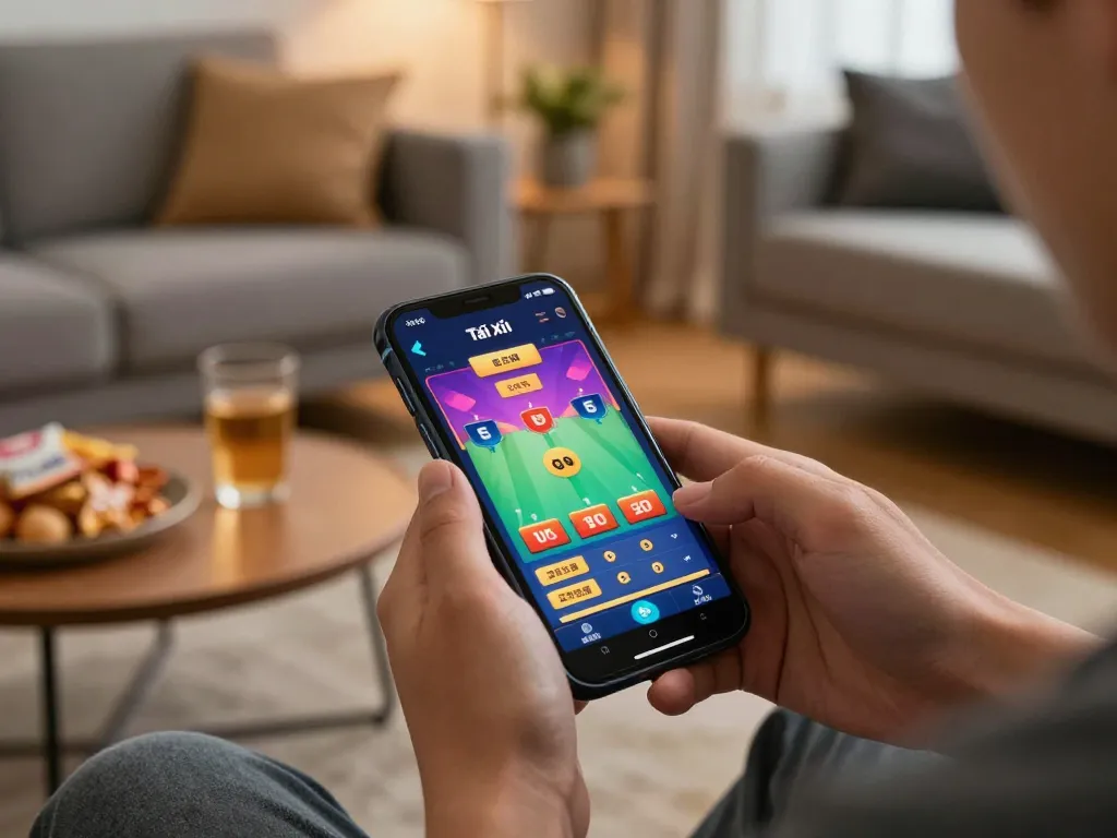 Engaging mobile gaming moment showcasing app tài xỉu online uy tín on a smartphone, illustrating dynamic bet placement.