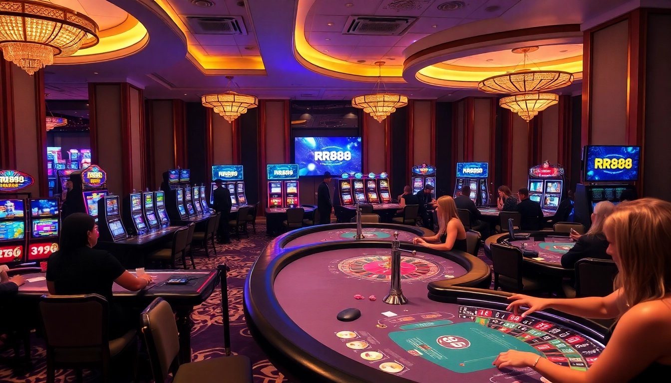 Player excitement at RR888 casino games under vibrant lighting.