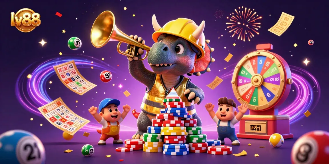 lv88 animated triceratops and parasaurolophus celebrate amid dynamic gaming elements in a vibrant casino scene
