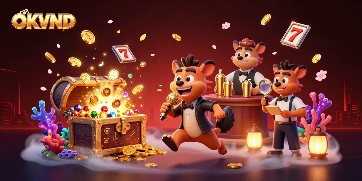 Engage with OKVND's vibrant casino atmosphere filled with humor and excitement, showcasing hyenas in action.