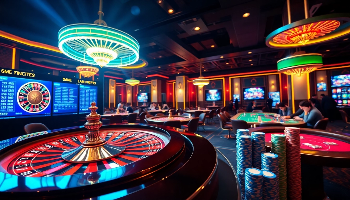 Engage with nhà cái mm88 at a luxurious casino featuring vibrant poker tables and roulette.