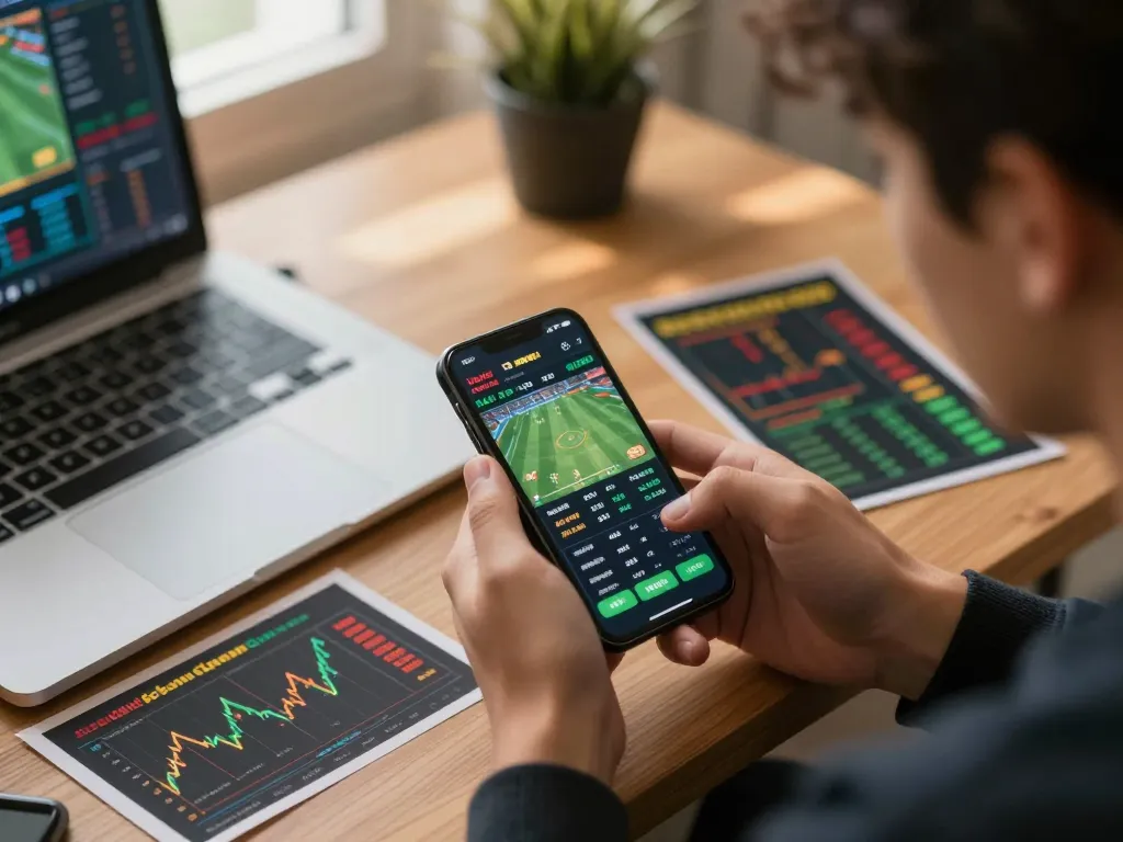 f8betlv user placing bets on smartphone in an engaging online sports betting environment