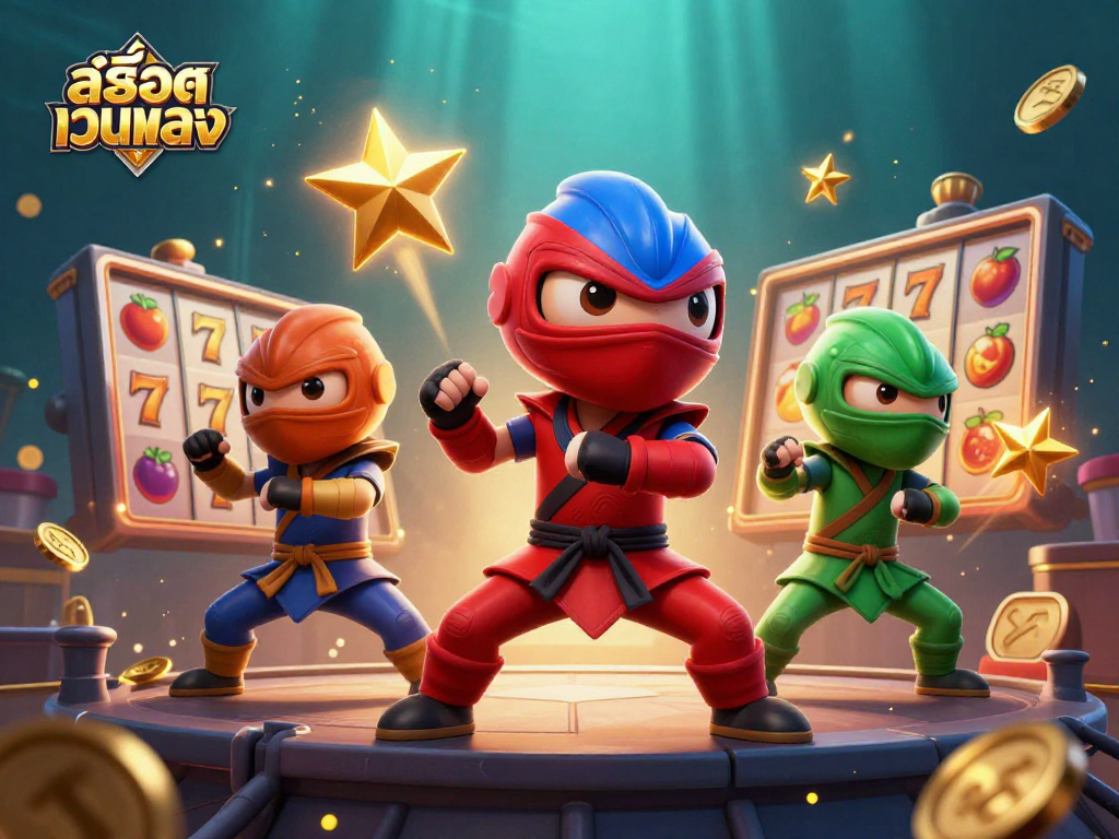 Experience the excitement of สล็อตเว็บตรง with vibrant slot reels and ninja chameleons in action!