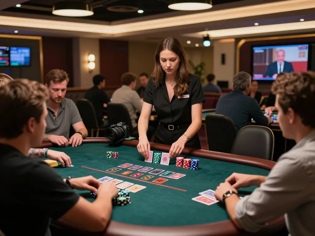 Sunwin online casino players engaging in a live blackjack game, showcasing professional dealer interaction and vibrant casino atmosphere.