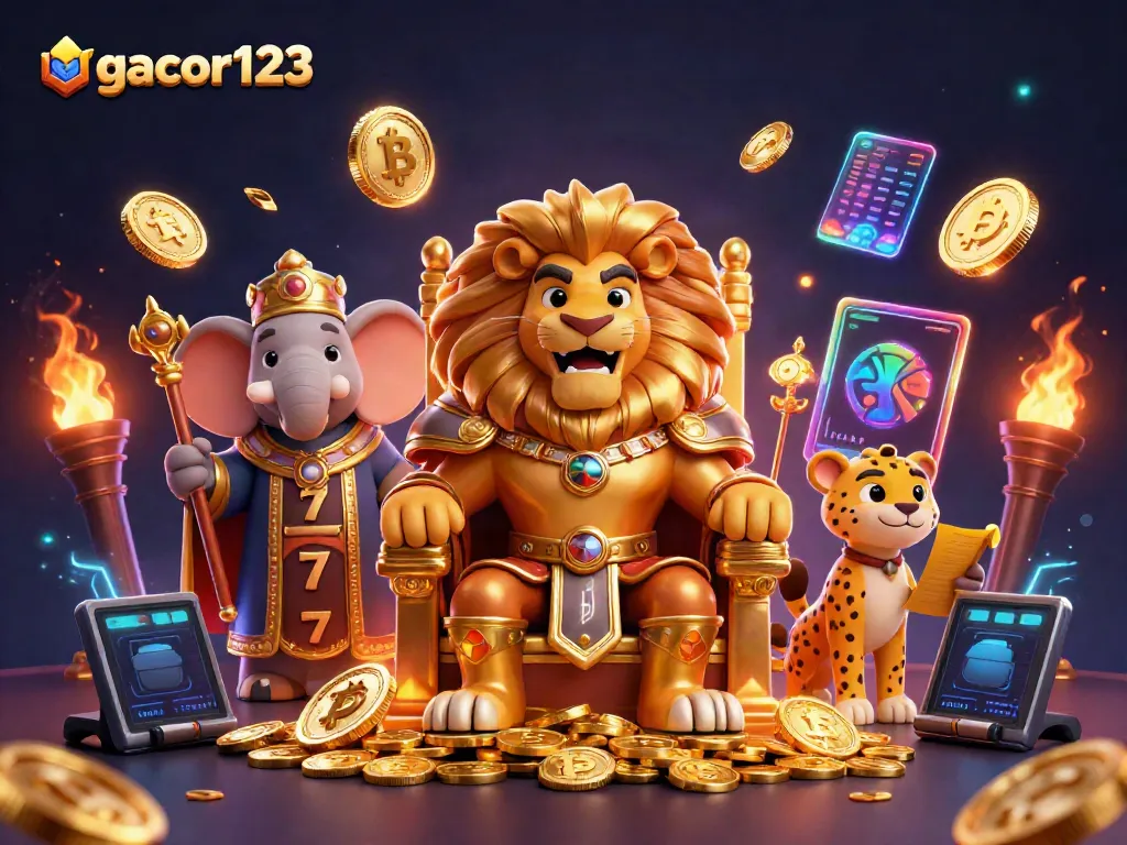 Engage in dynamic slots gameplay with gacor123, featuring vibrant characters and crypto elements.