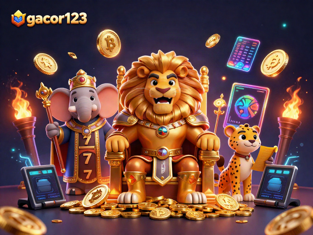 Engage in dynamic slots gameplay with gacor123, featuring vibrant characters and crypto elements.